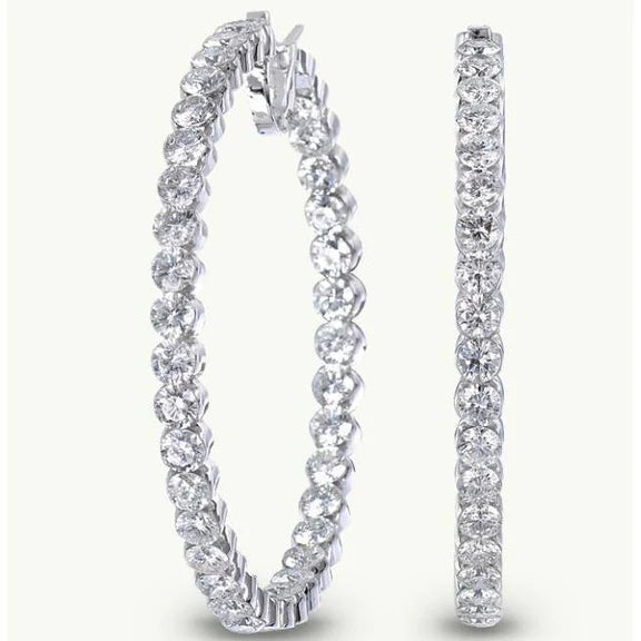 Superbes Boucles D'Oreilles En Or Blanc Avec Réel Diamants Taillés En Rond De 5,90 Carats Pour Femmes