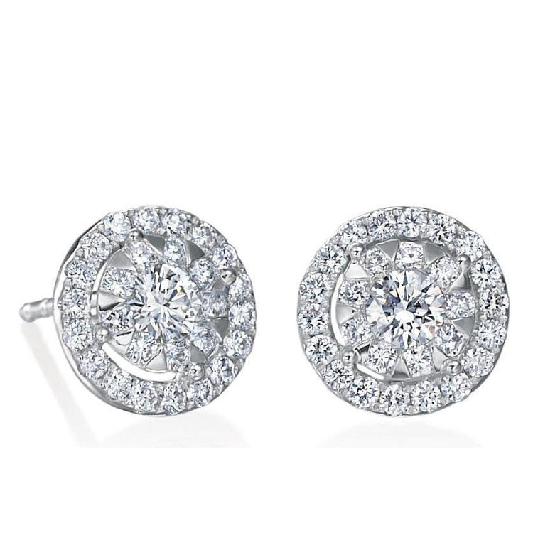 Superbes Boucles D'Oreilles Rondes Avec Halo De Réel Diamants De 1.86 Ct Taillé En Brillant