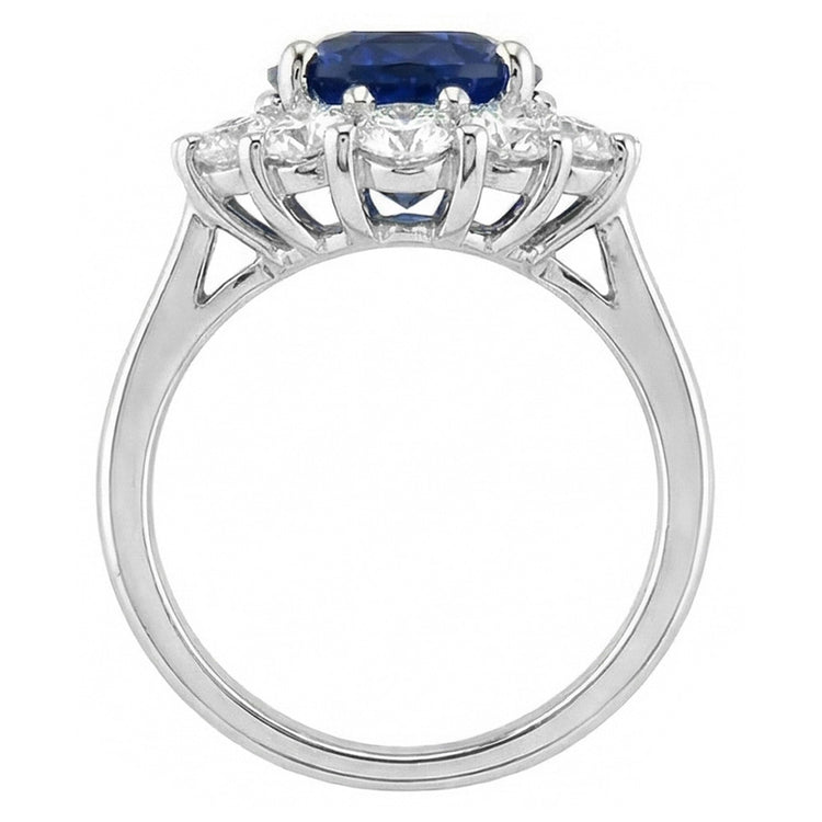 Taille Ovale Saphir Bleu Bague Pierre de Couleur en Or Blanc 14
