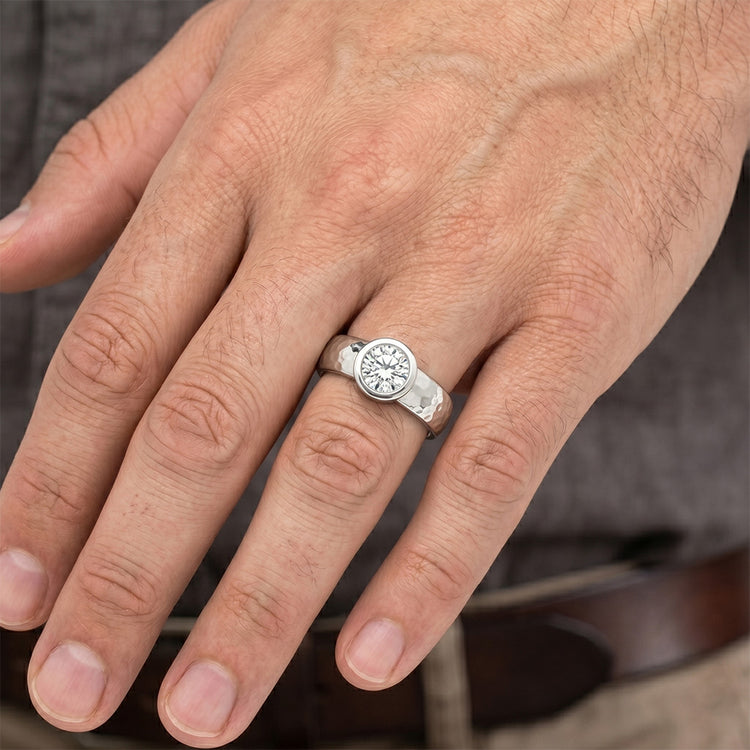 Taille Ronde Diamant Bague pour Homme en Or Blanc 14 Carats – 1