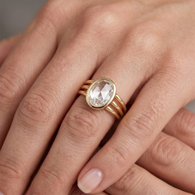 Taille Rose Bague Mono-Pierre – Brillant 3 carats Or Jaune 14