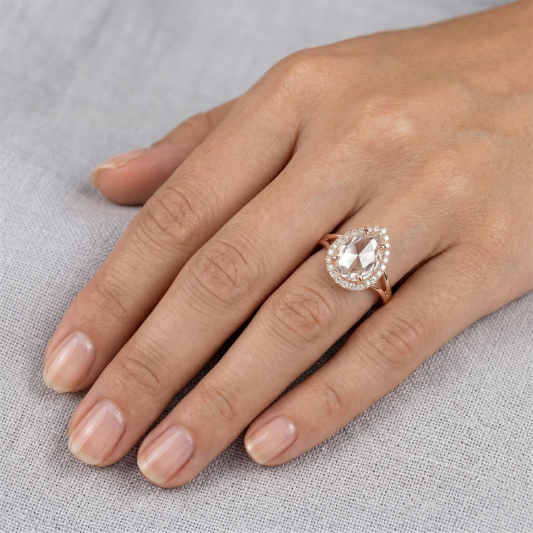 Taille Rose Bague de Fiançailles Halo – Brillant 2,5 carats Or