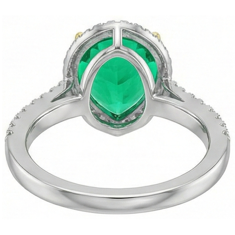 Taille Poire Émeraude Fine bague en Or 14K Bicolore – vue arrière