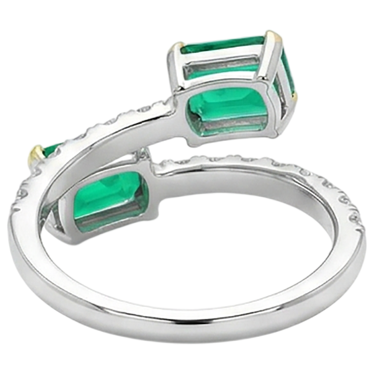 Émeraude Fine Bague Pierre Précieuse 2 carats Or Deux Tons 14 Carats – vue arrière