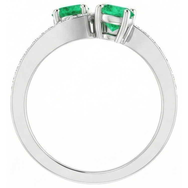 Toi et Moi Bague Ronde Vert Emeraude 2.60 Carats Diamant Naturels Extraits des Mines ( et non cultivés en laboratoire ) Or Blanc 14K