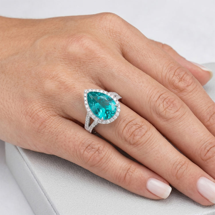 Tourmaline Paraiba Bague Sertie Halo – Pureté VVS 5,50 carats Or