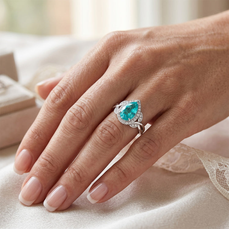 Tourmaline Paraiba VVS Bague de Fiançailles Halo – 3,25 carats