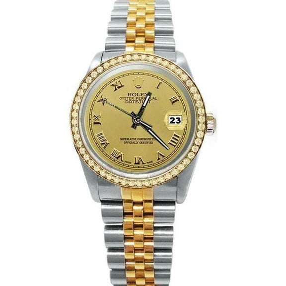 Très belle montre Rolex Datejust à cadran romain et lunette en diamant