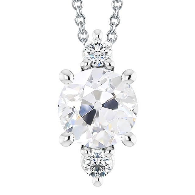 Trois Pierres Rondes Ancienne Mine Cut Naturel Diamond Pendentif 6 Carats Slide Bijoux