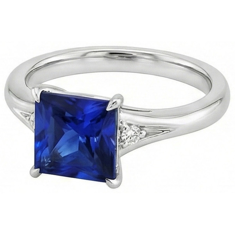 Trois pierres saphir bleu et diamant 5.25 carat princesse