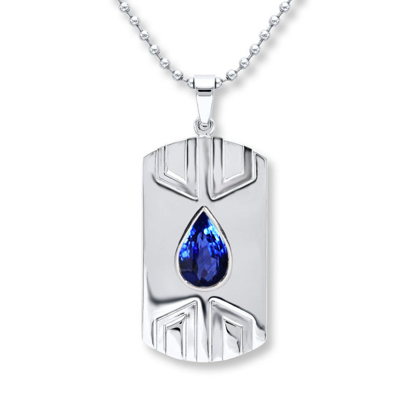 Unique Poire Bleu Saphir Pendentif Chien Balise Pour Hommes