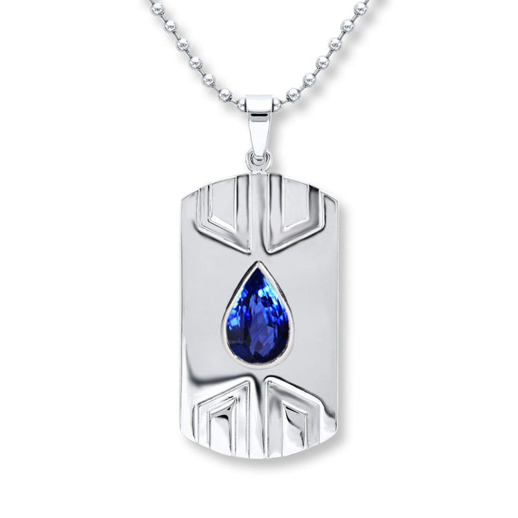 Unique Poire Bleu Saphir Pendentif Chien Balise Pour Hommes