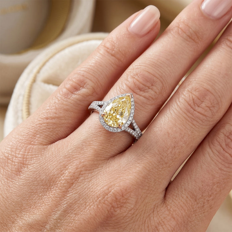VVS Bague de Fiançailles Halo – Diamant Jaune Canari 2 carats Or
