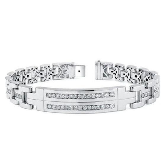 Véritable 3.25 Carats Bracelet Pour Hommes En Coupe Brillante Ronde WG 14K