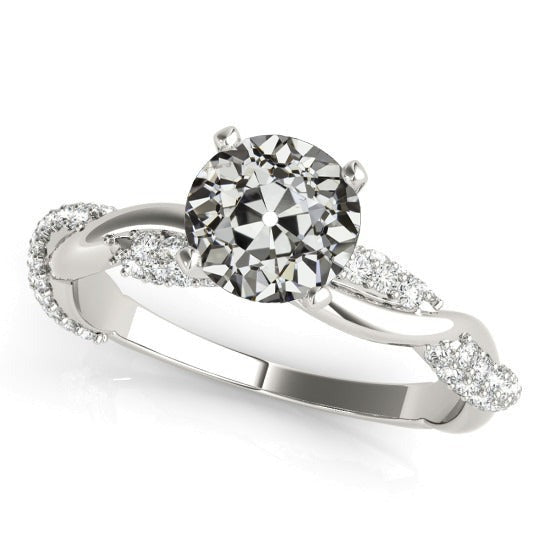 Véritable Alliance Ronde Diamant Taille Ancienne Tige Torsadée 3.50 Carats