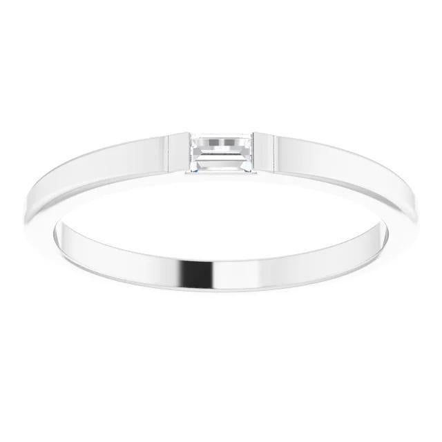 Véritable Alliance Solitaire Baguette Droite 0.40 Carats Or Blanc 14K