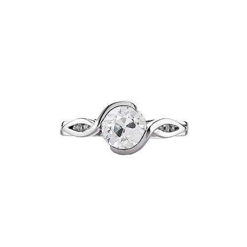 Véritable Bague Anniversaire Femme Ronde Taille Ancienne 1.25 Carats Style Tension Or