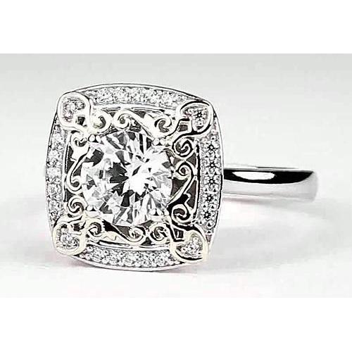 Véritable Bague Anniversaire Ronde Aspect Antique 2 Carats Or Blanc 14K