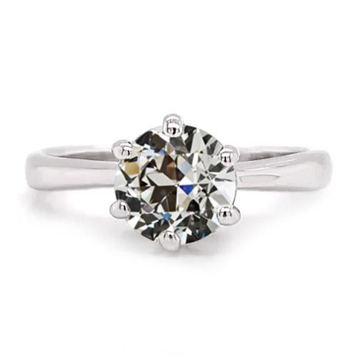 Véritable Bague Anniversaire Solitaire Ronde Old European Or Blanc 14K 2 Carats