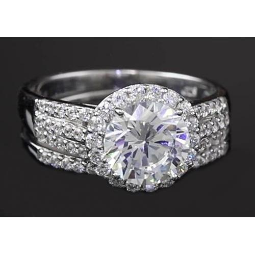Véritable Bague De Fiançailles Sertie Halo Ronde De 3.50 Carats