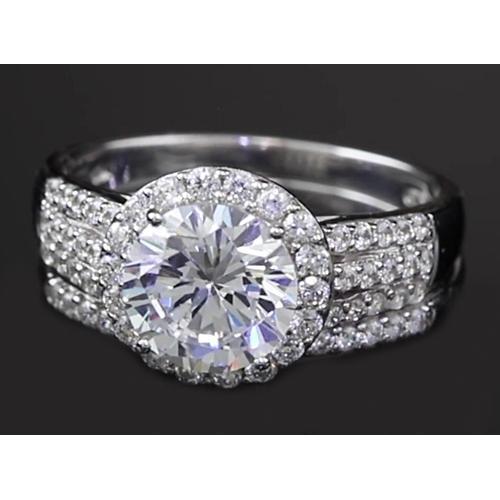 Véritable Bague De Fiançailles Sertie Halo Ronde De 3.50 Carats