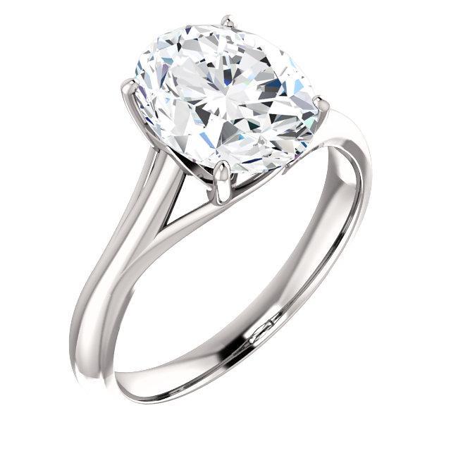 Véritable Bague Solitaire Ovale 5 Carats Sertissage Treillis Or Blanc Bijoux
