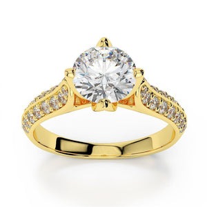 Véritable Bague diamant rond taille brillant 3.00 Ct Or jaune 14K
