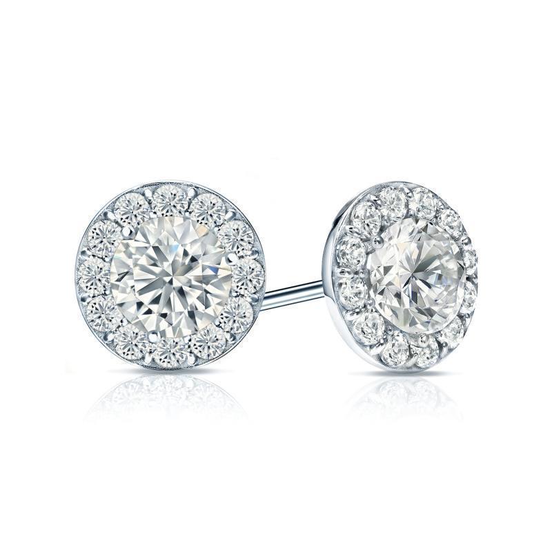 Véritable Diamants Halo Femmes Clous D'Oreilles 3.60 Carats Or Blanc 14K