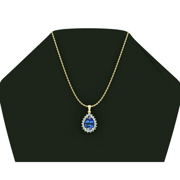 Véritable Larme Forme Bleu Saphir Pendentif Avec Diamants
