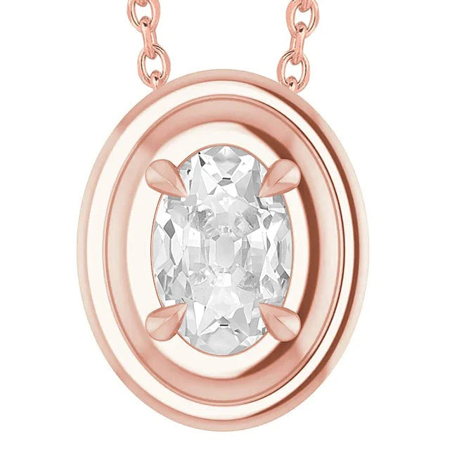 Véritable Pendentif Diamant Griffes d'Aigle Ovale Vieux Mineur Or Rose 5 Carats