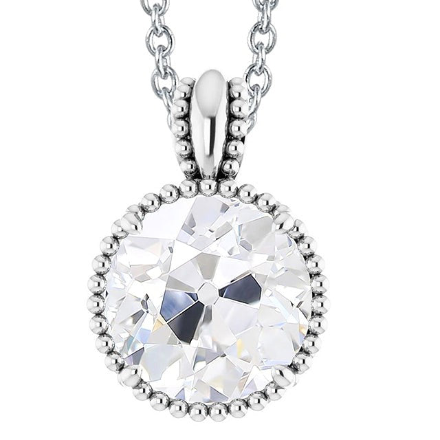 Véritable Pendentif Solitaire Diamant Or Rond ancienne mine Cut 5 Carats Bijoux