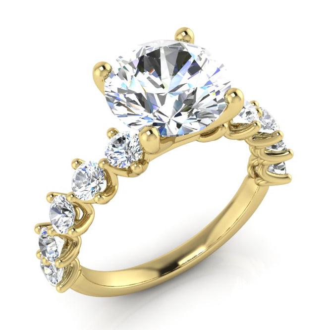 Véritable Rond Bague en Diamant Avec Accents Or Jaune
