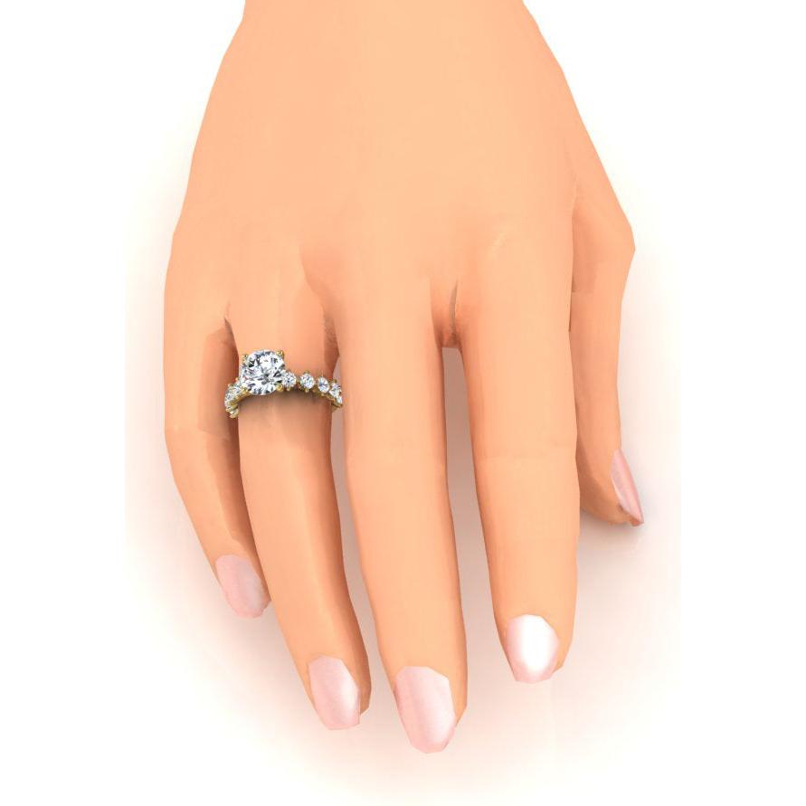 Véritable Rond Bague en Diamant Avec Accents Or Jaune