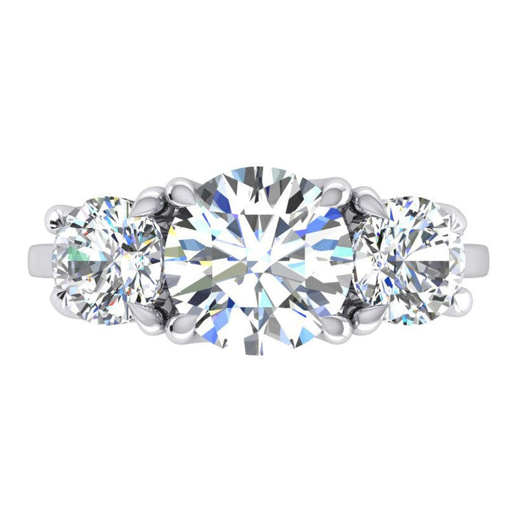 Véritable Rond Diamant Bague Trois Pierres