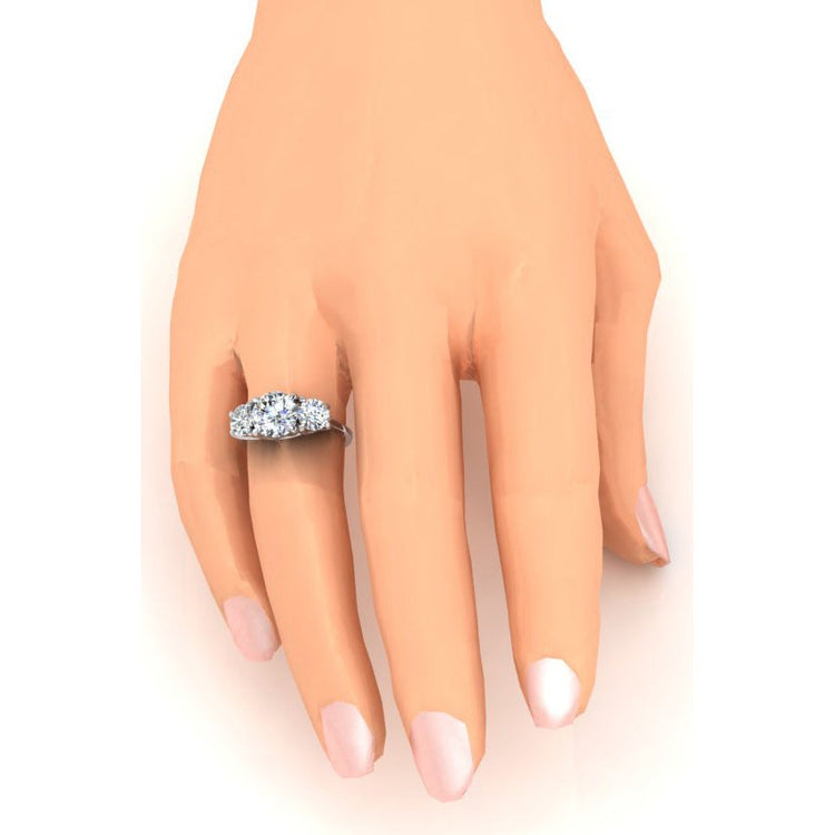 Véritable Rond Diamant Bague Trois Pierres