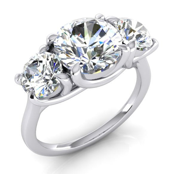 Véritable Rond Diamant Bague Trois Pierres