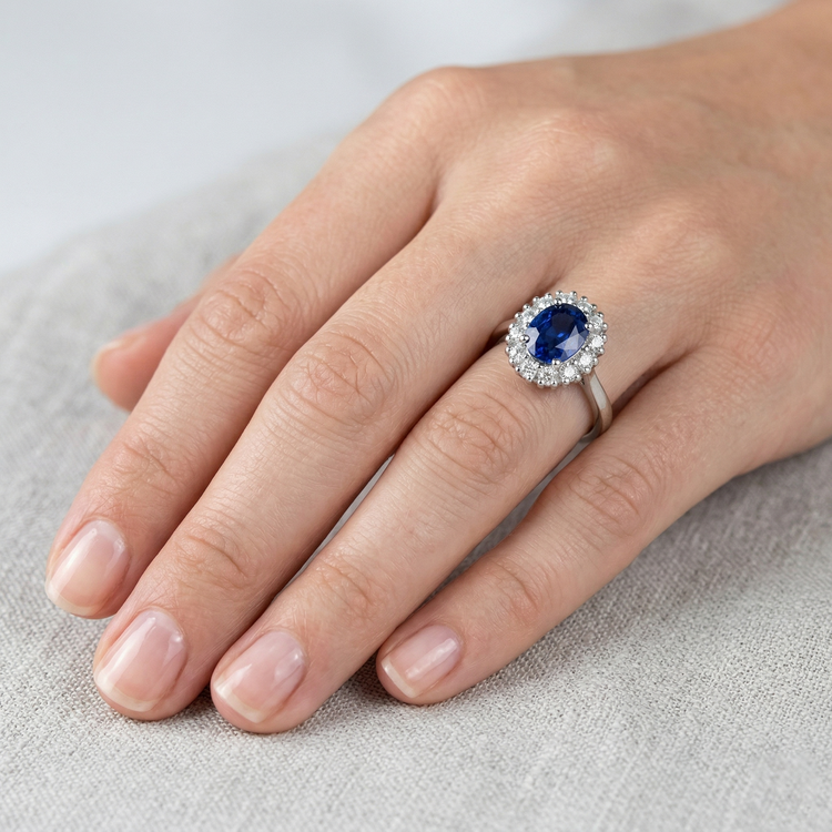 Véritable Bague Saphir Ovale Du Sri Lanka