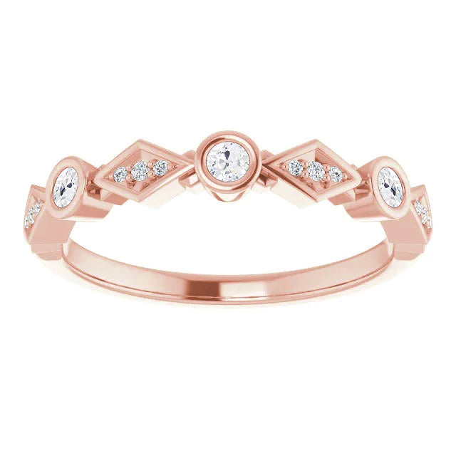 Vieux Mineur Réel Diamond Half Eternity Band 2.25 Carats Lunette Sertie Or Rose