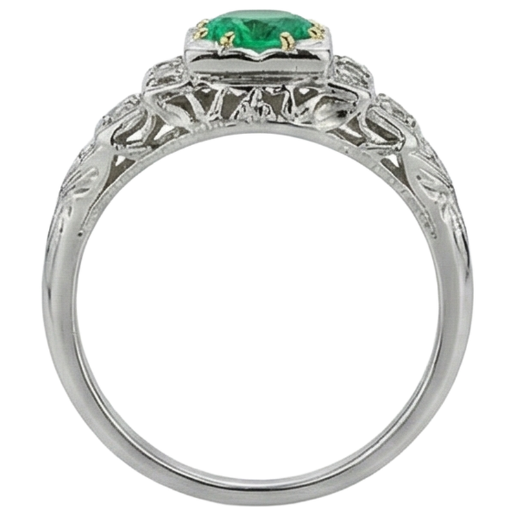 Taille Brillant Émeraude Colombienne bague en Or 14K Bicolore – vue arrière