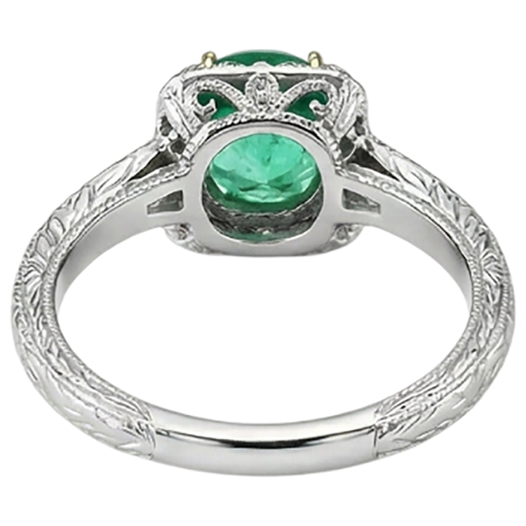 Taille Brillant Émeraude Fine bague en Or Bicolore 14 Carats – vue arrière