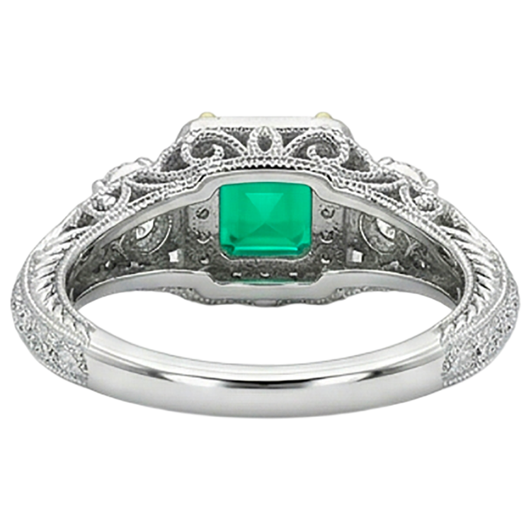 Émeraude Fine Taille Asscher Bague avec Gemme en Or Deux Tons 14 Carats – vue arrière