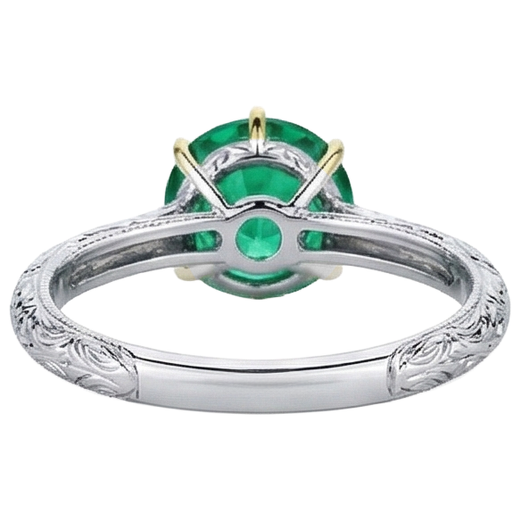Taille Ronde Émeraude Colombienne bague en Or Bicolore 14 Carats – vue arrière