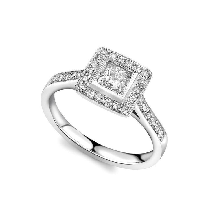 Vintage Style Princess And Round Cut Naturel Diamond Halo Ring 2.60 Ct
