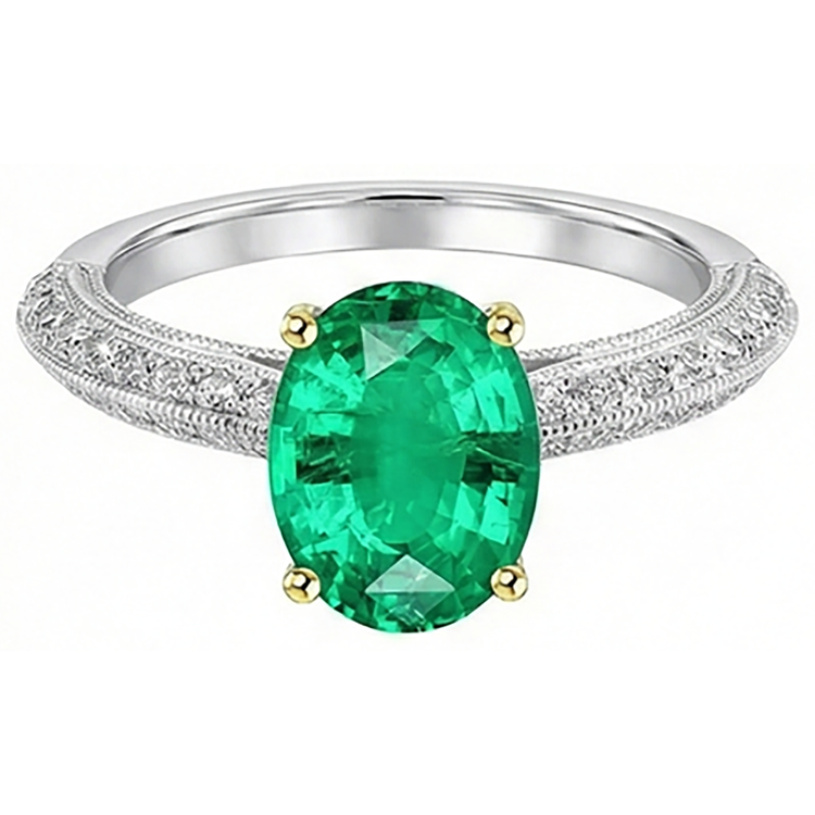 Émeraude Fine Bague Pierre Précieuse 3,50-carats Or 14K Bicolore – vue de dessus