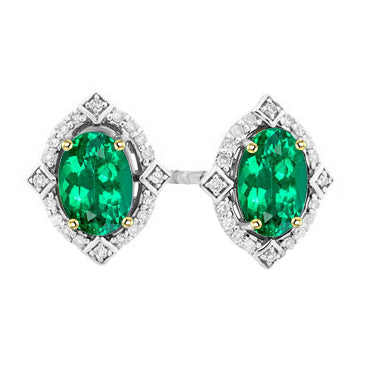 Émeraude Colombienne Gemstone Earring 1,50-carats Or 14K Bicolore – vue principale