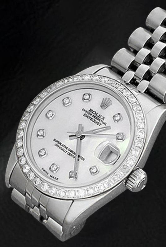 Montre Rolex Datejust 31 mm en acier inoxydable avec cadran en diamant blanc ou nacre