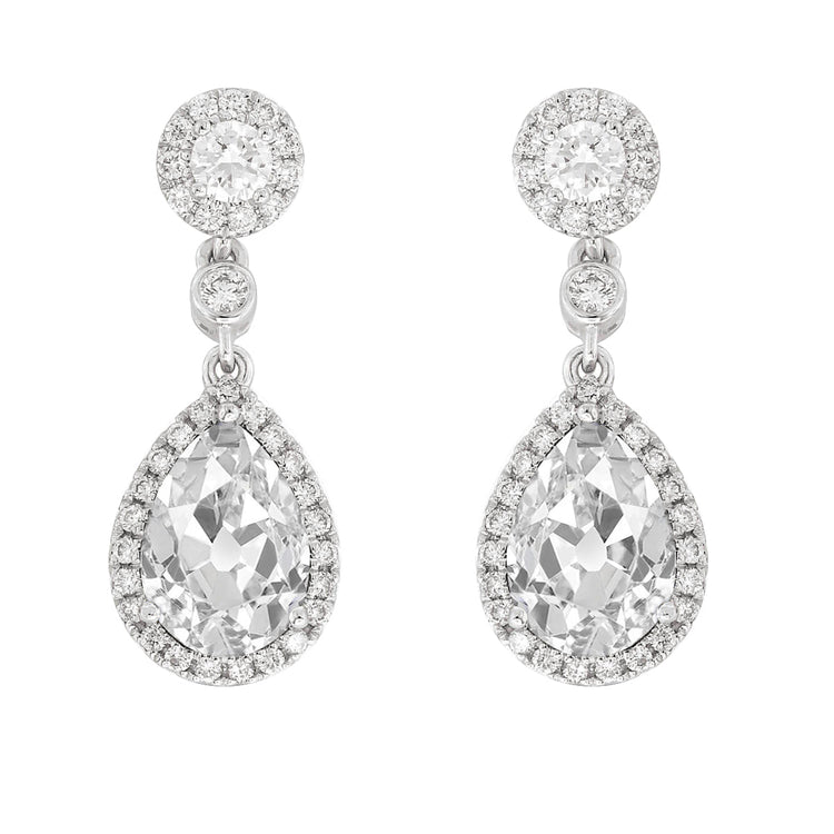 Diamant Fin Coussin Antique Puces d'Oreilles en Or 14K Blanc – vue principale
