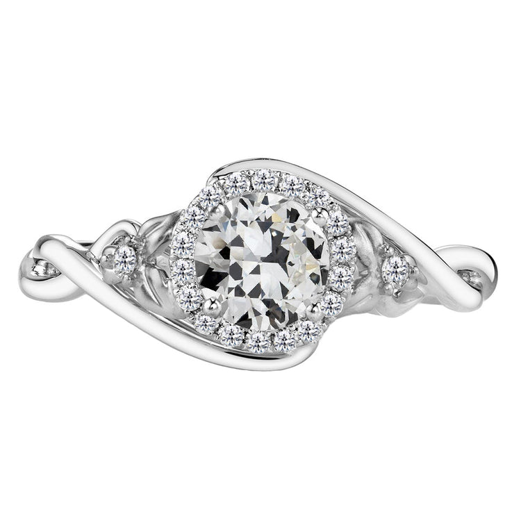 Brillant Coussin Antique Bague de Fiançailles en Or Blanc 14 Carats – vue principale