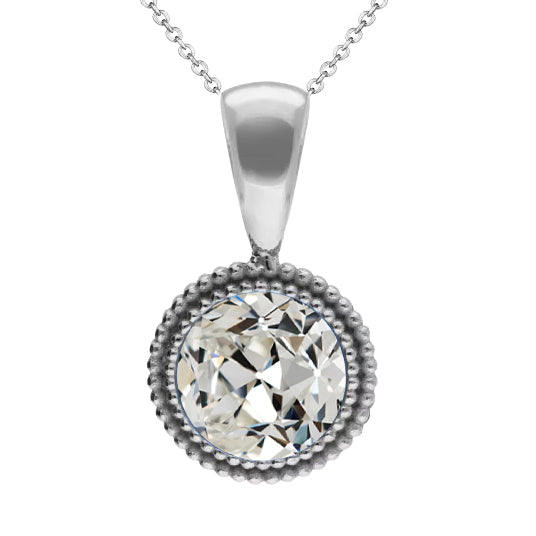 Brillant Taille Old Mine Collier Pendentif en Or 14K Blanc – vue principale