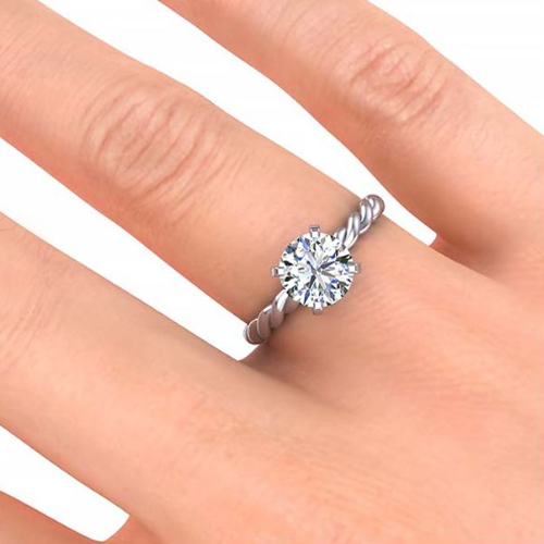 Taille Old Mine Diamant Fin bague en Or 14K Blanc – vue d'angle